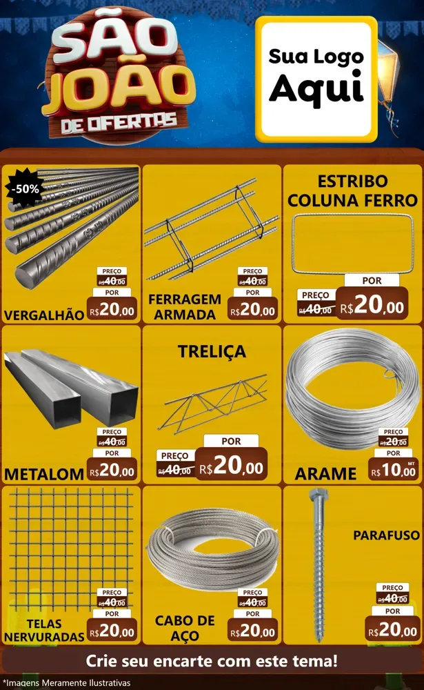 Modelo de Encarte para Encarte Grande com o tema São João Ofertas Imbatíveis! - Junina para Ferragens
