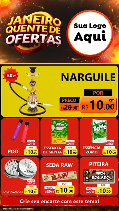 Modelo de Rede Social para Stories com o tema Janeiro Quente de Ofertas para Tabacaria
