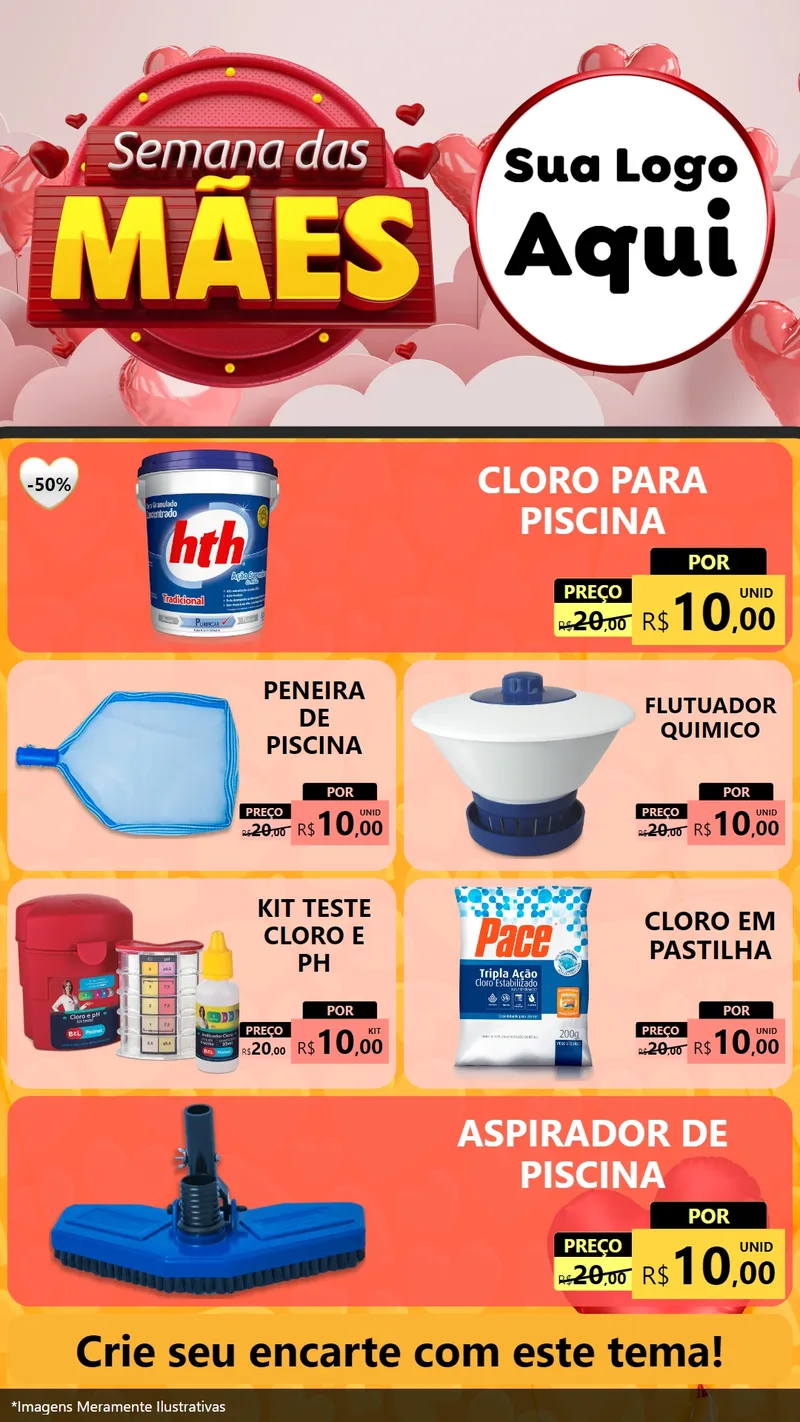 Modelo de TV para TV Vertical com o tema Semana das Mães para Produtos para Piscina