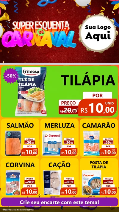 Modelo de Rede Social para Stories com o tema Super Esquenta de Carnaval para Peixaria