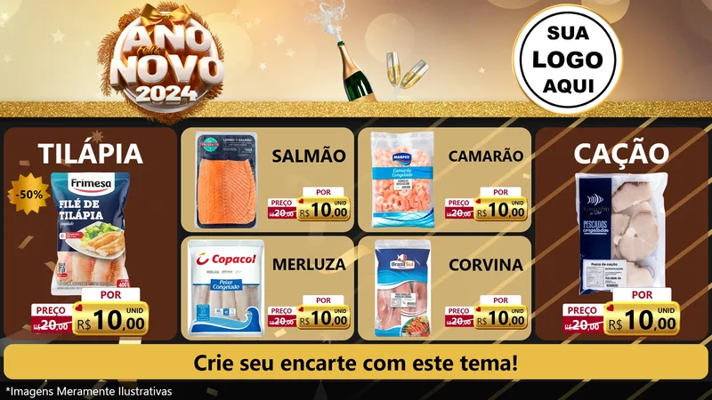 Modelo de TV para TV Horizontal com o tema Feliz Ano Novo 2027 para Peixaria