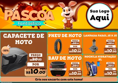 Modelo de Encarte para Encarte A4 Horizontal com o tema Páscoa Fantástica para Moto peças
