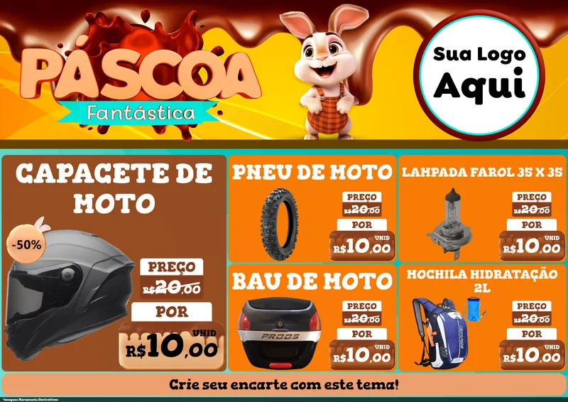 Modelo de Encarte para Encarte A4 Horizontal com o tema Páscoa Fantástica para Moto peças