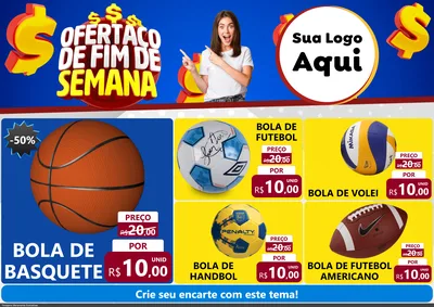 Modelo de Encarte para Encarte A4 Horizontal com o tema Ofertaço de Fim de Semana para Artigos Esportivos