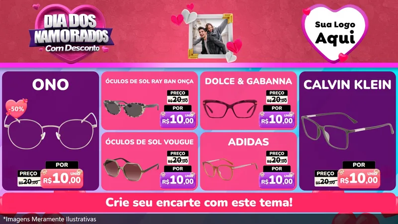 Modelo de TV para TV Horizontal com o tema Dia Dos Namorados Com Desconto para Óticas