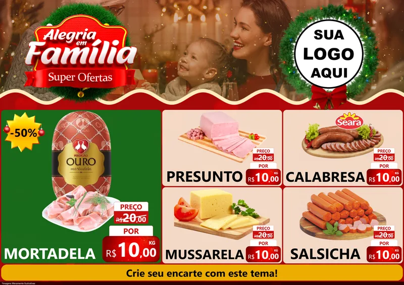 Modelo de Encarte para Encarte A4 Horizontal com o tema Alegria Em Família - Super Ofertas para Frios e Laticínios