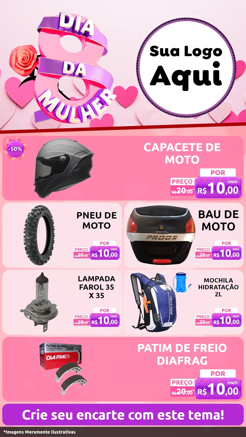 Modelo de TV para TV Vertical com o tema Dia da Mulher para Moto peças
