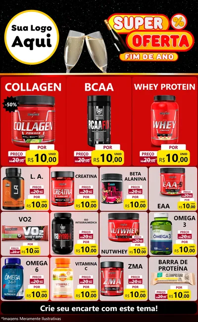 Modelo de Encarte para Encarte Grande com o tema Super Oferta Fim de Ano para Suplementos alimentares