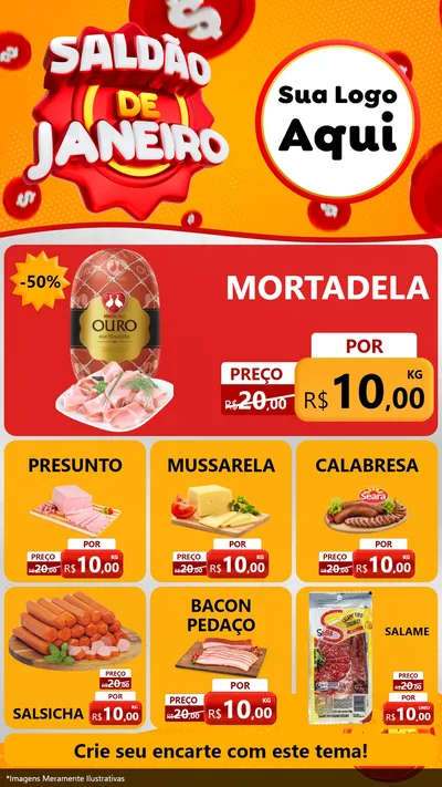 Modelo de Rede Social para Stories com o tema Saldão de Janeiro para Frios e Laticínios