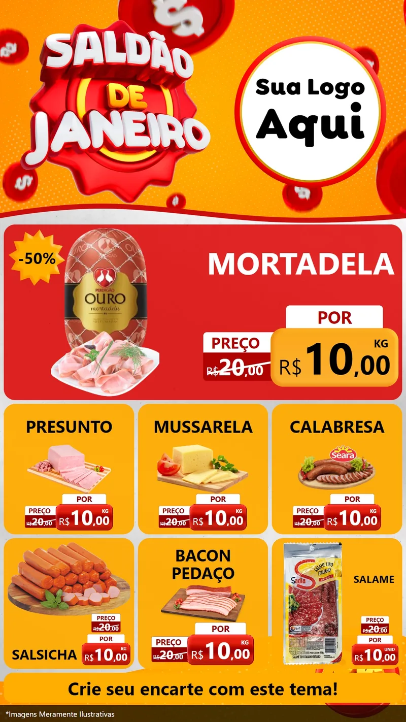 Modelo de Rede Social para Stories com o tema Saldão de Janeiro para Frios e Laticínios