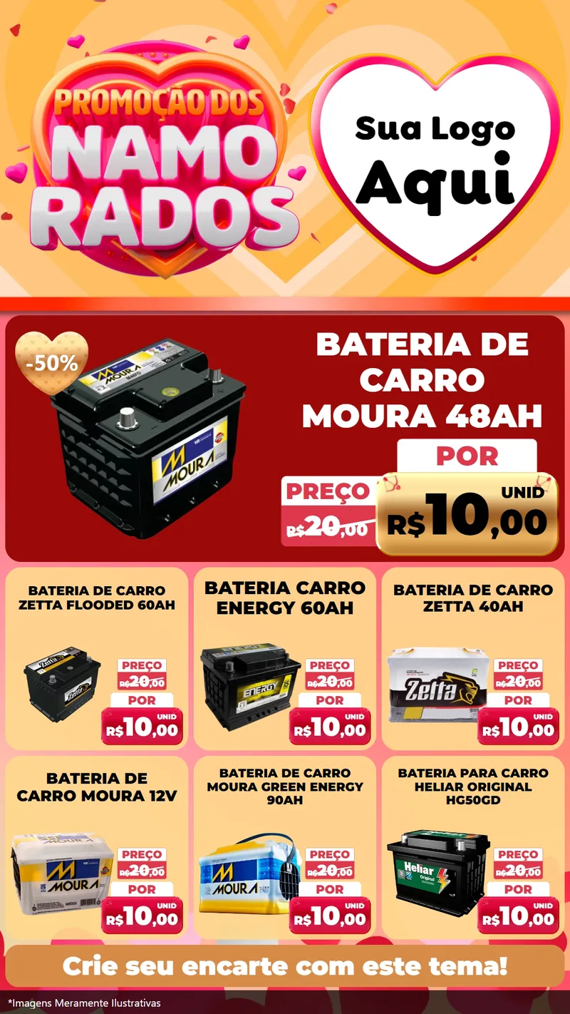 Modelo de Rede Social para Stories com o tema Promoção dos Namorados para Baterias Elétricas