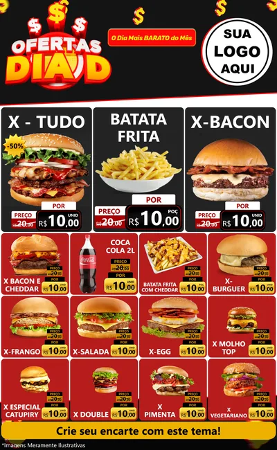 Modelo de Encarte para Encarte Grande com o tema Ofertas Dia D para Hamburgueria