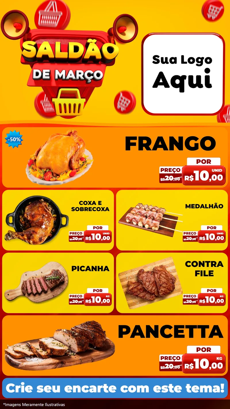 Modelo de TV para TV Vertical com o tema Saldão de Março para Assados