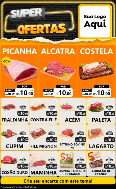 Modelo de Encarte para Encarte Grande com o tema Super Ofertas para Açougue