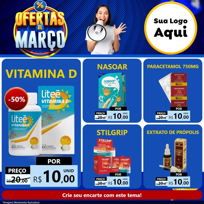 Modelo de Rede Social para Feed Facebook com o tema Ofertas de Março para Farmácia