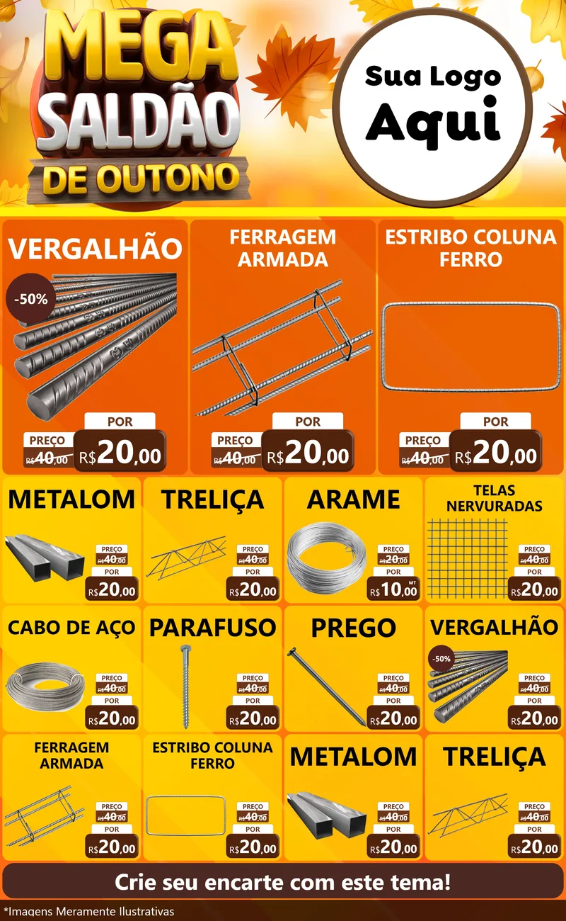 Modelo de Encarte para Encarte Grande com o tema Mega Saldão de Outono para Ferragens