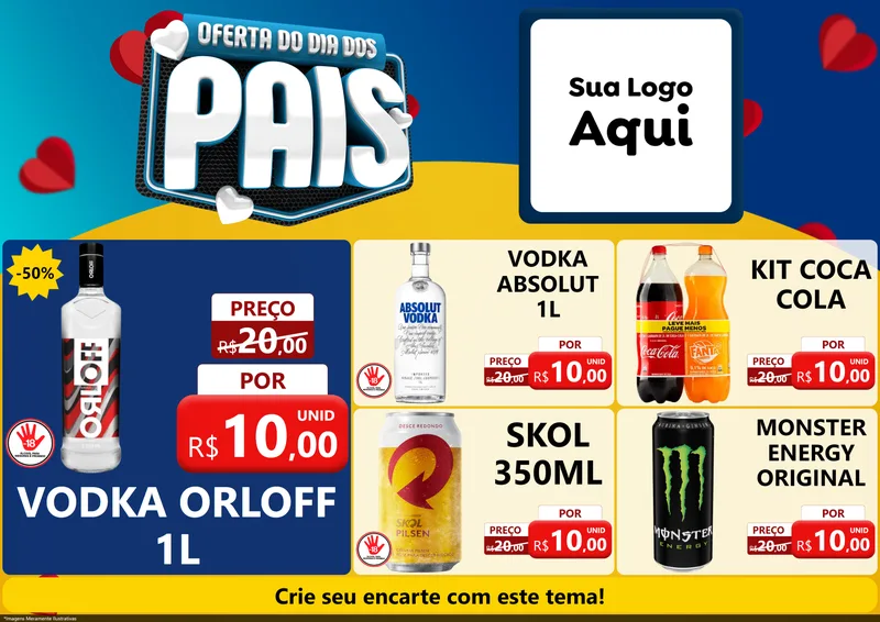 Modelo de Encarte para Encarte A4 Horizontal com o tema Oferta Do Dia Dos Pais para Distribuidora de bebidas