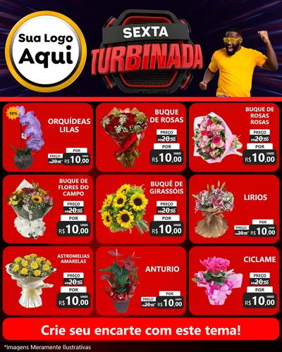 Modelo de Rede Social para Feed Instagram com o tema Sexta Turbinada para Floricultura e jardim