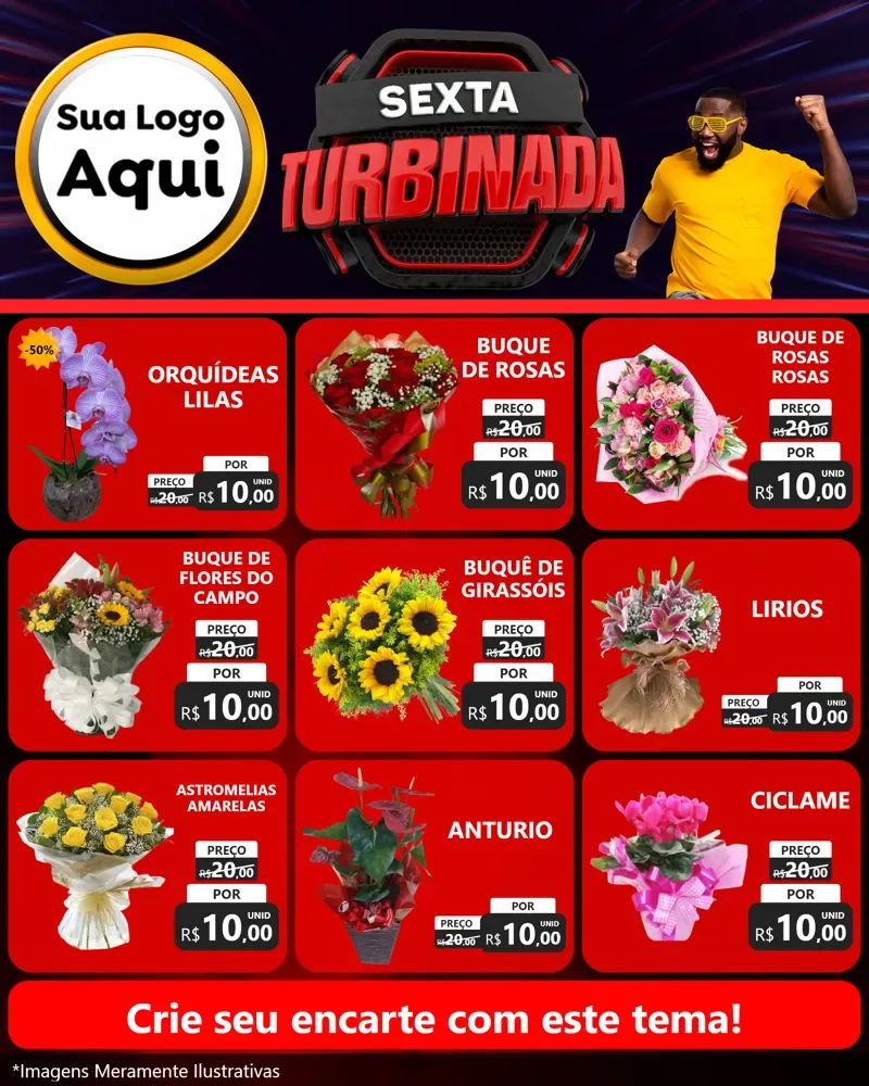 Modelo de Rede Social para Feed Instagram com o tema Sexta Turbinada para Floricultura e jardim