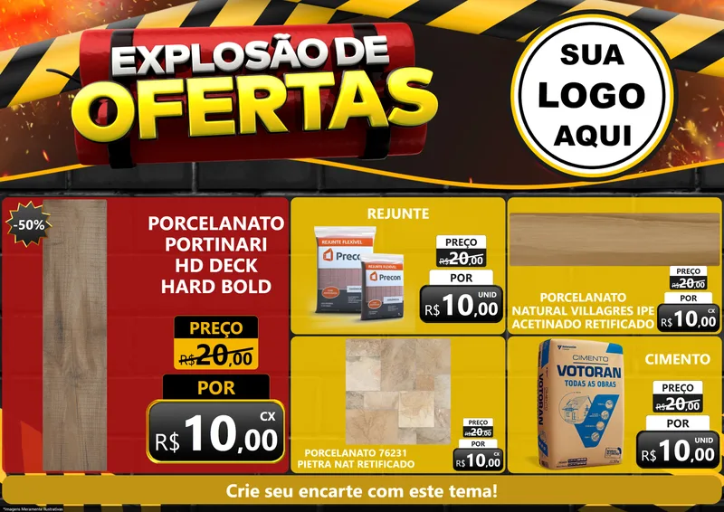Modelo de Encarte para Encarte A4 Horizontal com o tema Explosão de Ofertas para Pisos e revestimentos