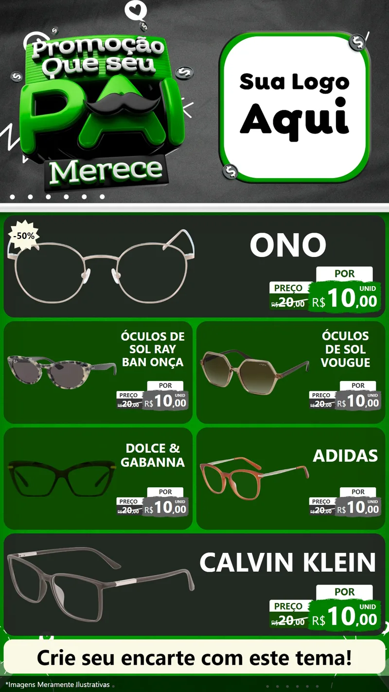 Modelo de TV para TV Vertical com o tema Promoção Que seu Pai Merece para Óticas