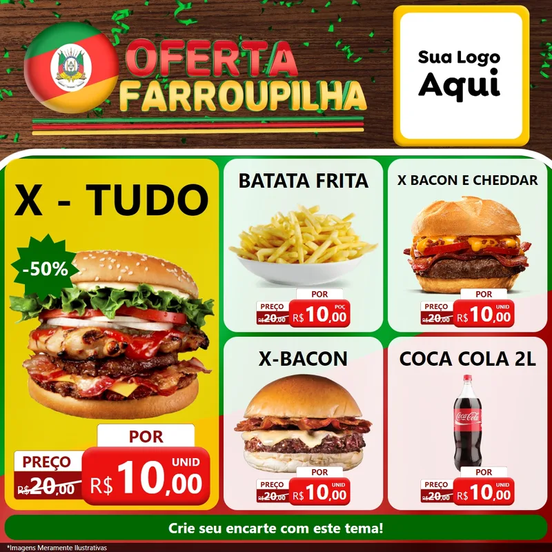 Modelo de Rede Social para Feed Facebook com o tema Oferta Farroupilha para Hamburgueria