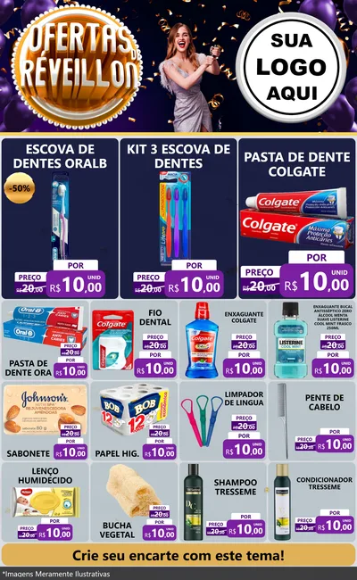 Modelo de Encarte para Encarte Grande com o tema Ofertas de Réveillon para Higiene Pessoal