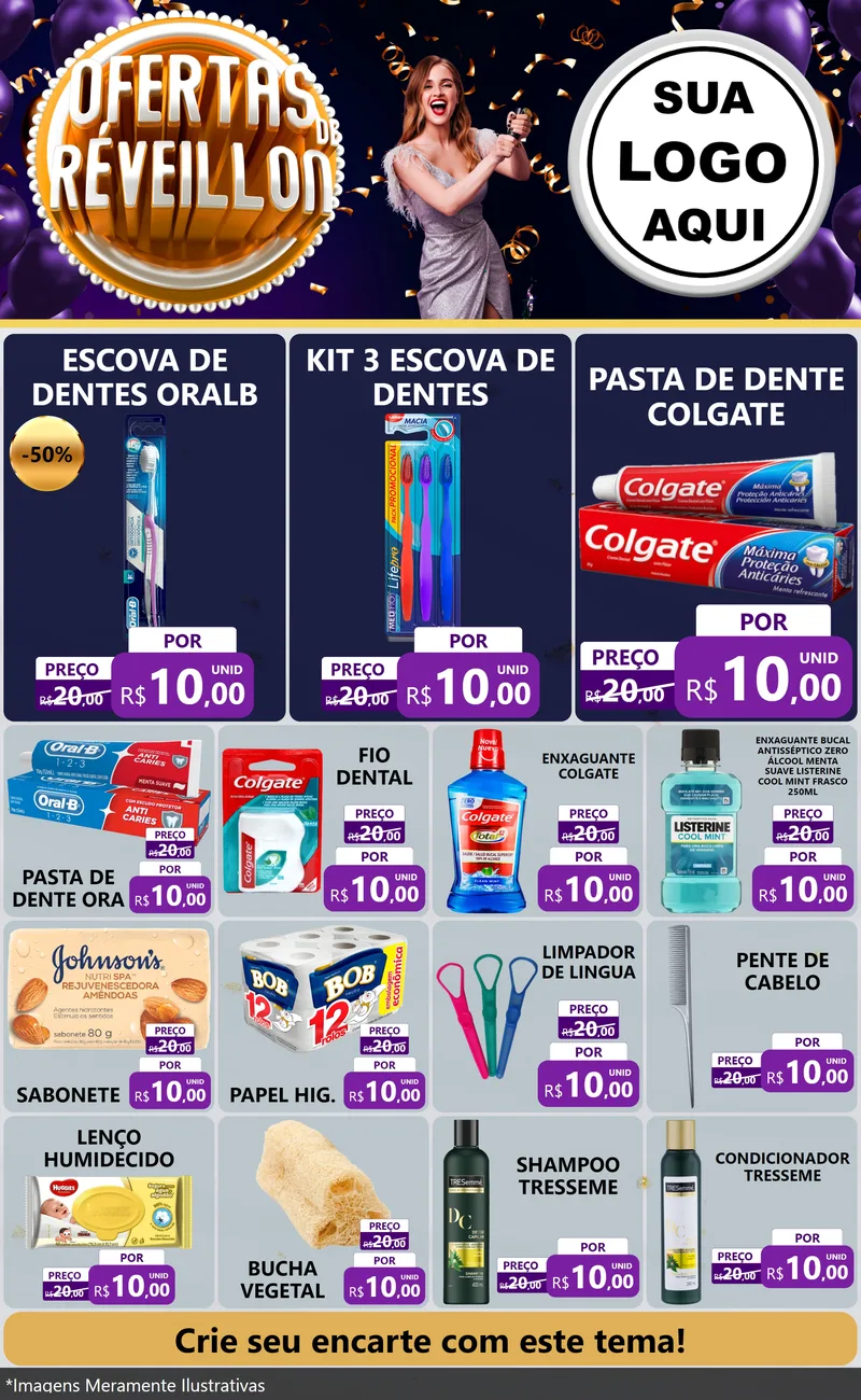 Modelo de Encarte para Encarte Grande com o tema Ofertas de Réveillon para Higiene Pessoal