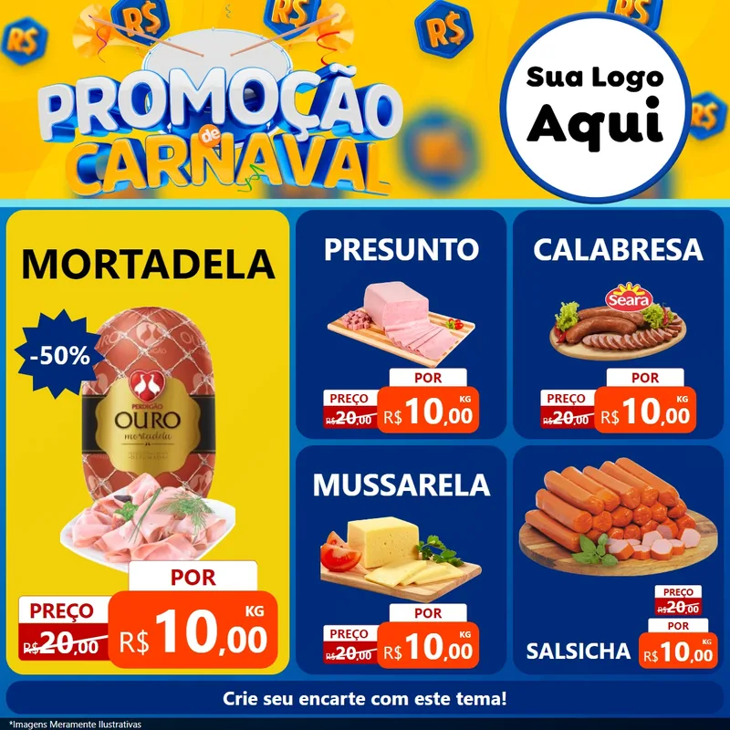 Modelo de Rede Social para Feed Facebook com o tema Promoção de Carnaval para Frios e Laticínios