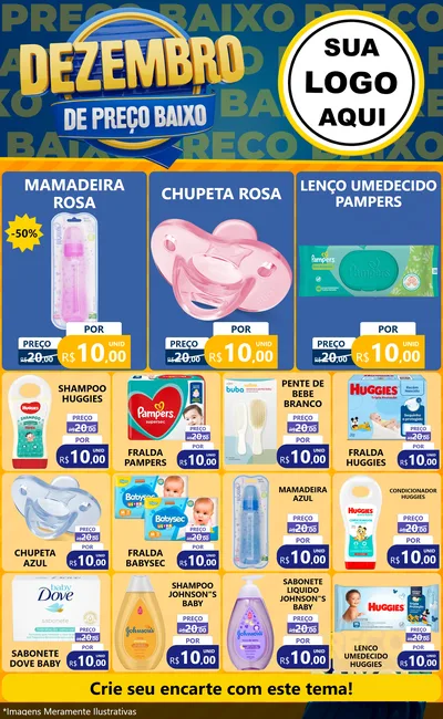 Modelo de Encarte para Encarte Grande com o tema Dezembro de Preço Baixo para Bebês