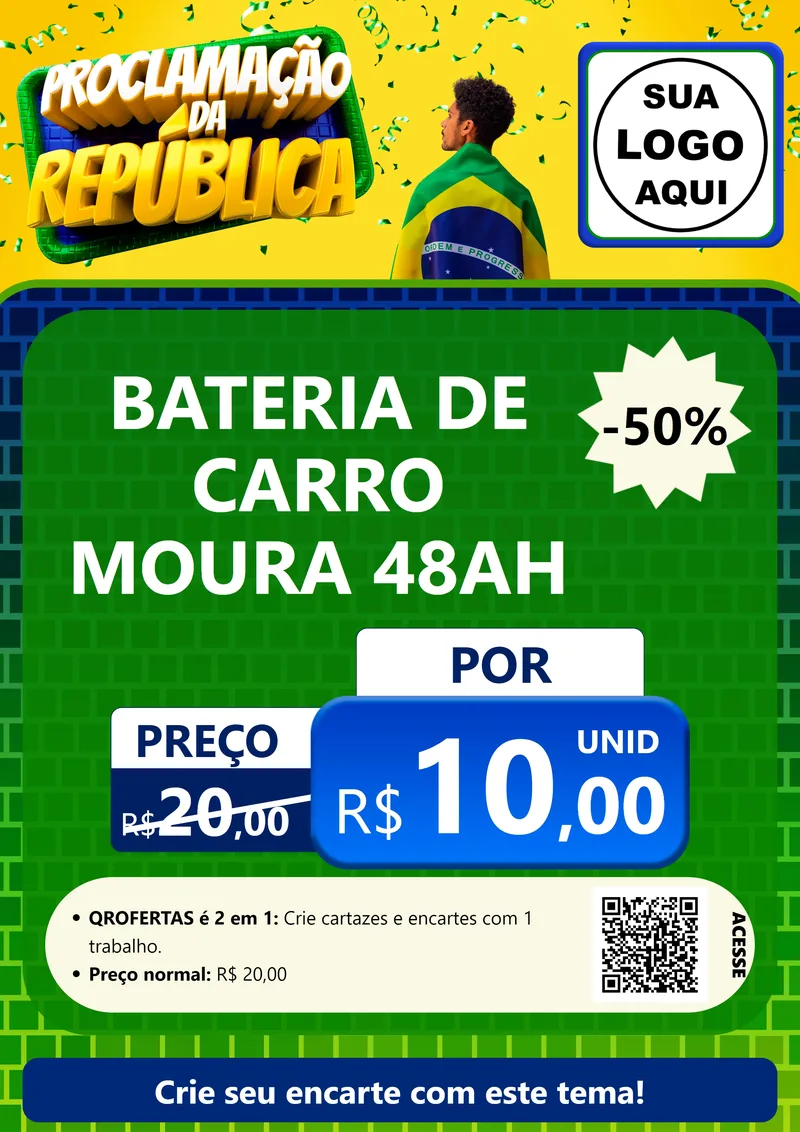 Modelo de Cartaz para Cartaz A4 Vertical com o tema Proclamação da República para Baterias Elétricas