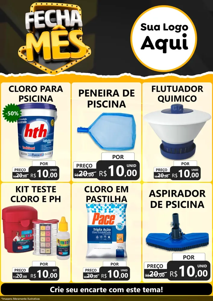 Modelo de Encarte para Encarte A4 Vertical com o tema Fecha Mês para Produtos para Piscina