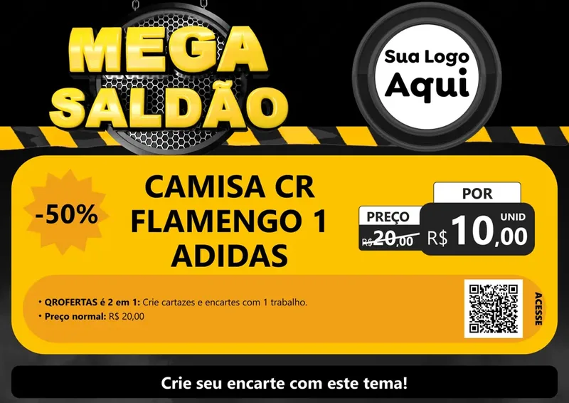 Modelo de Cartaz para Cartaz A4 Horizontal com o tema Mega Saldão para Roupas e acessórios
