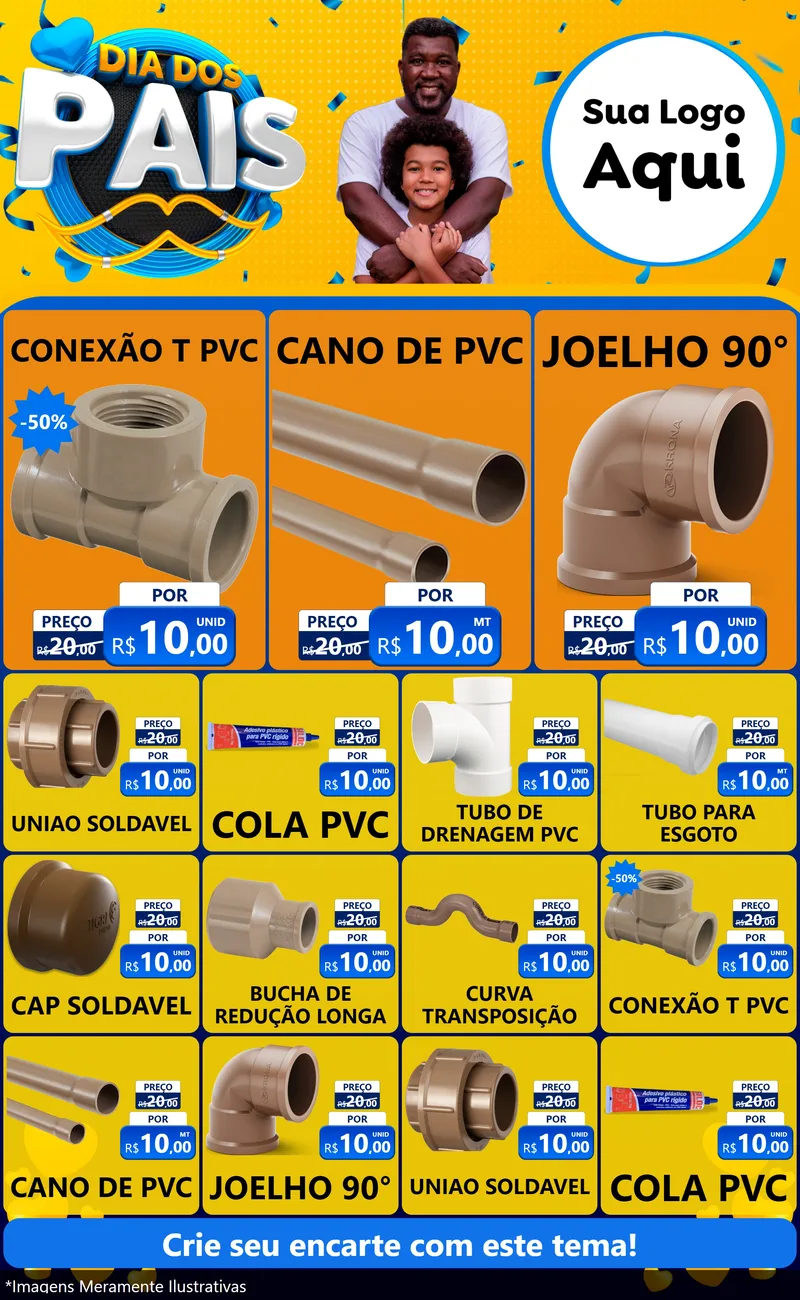 Modelo de Encarte para Encarte Grande com o tema Dia dos Pais para Tubos e conexões
