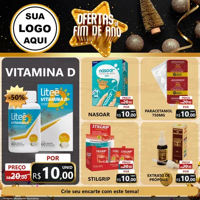 Modelo de Rede Social para Feed Facebook com o tema Ofertas de Fim de Ano para Farmácia