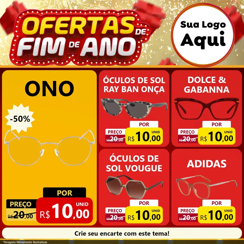 Modelo de Rede Social para Feed Facebook com o tema Ofertas de Fim de Ano para Óticas