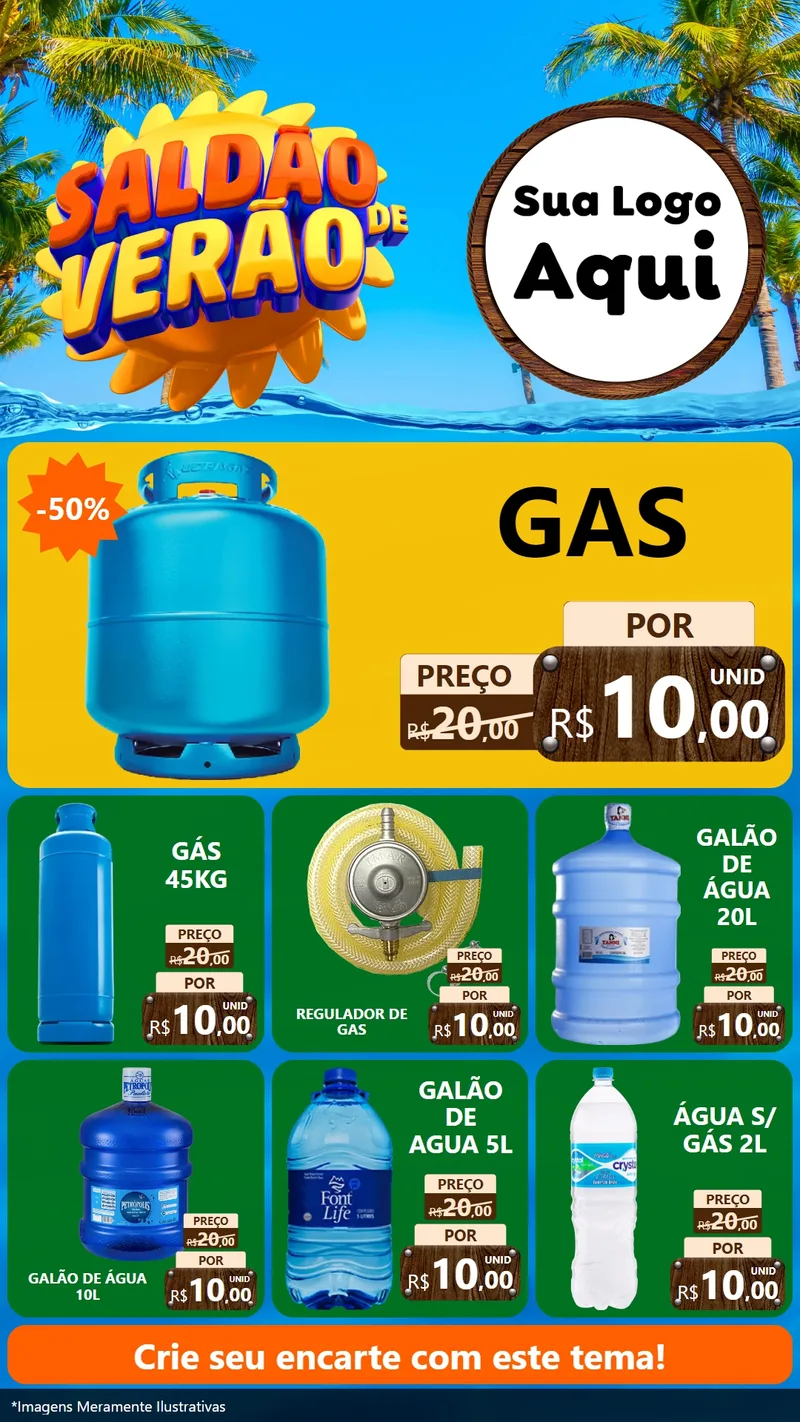 Modelo de Rede Social para Stories com o tema Saldão de Verão para Água e gás