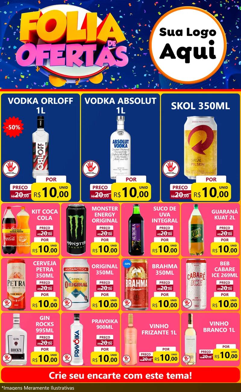 Modelo de Encarte para Encarte Grande com o tema Folia de Ofertas para Distribuidora de bebidas