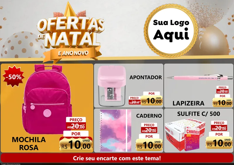 Modelo de Encarte para Encarte A4 Horizontal com o tema Ofertas De Natal E Ano Novo para Papelaria