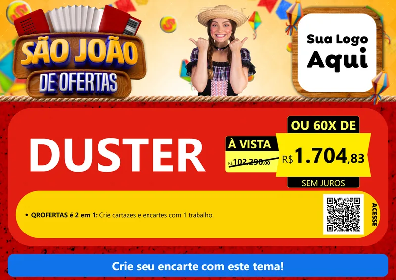 Modelo de Cartaz para Cartaz A4 Horizontal com o tema São João de Ofertas para Concessionaria de Carros