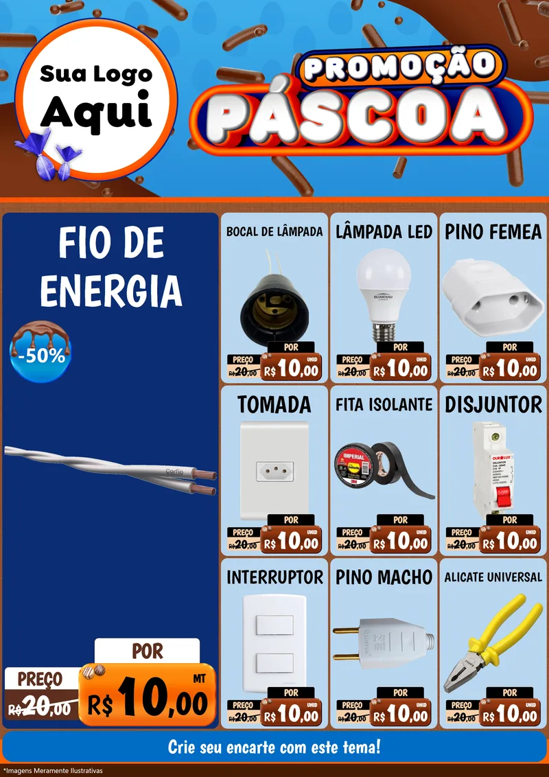 Modelo de Encarte para Encarte A4 Vertical com o tema Promoção Páscoa para Materiais Elétricos