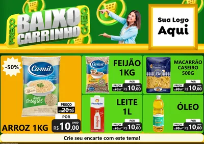 Modelo de Encarte para Encarte A4 Horizontal com o tema Preço Baixo Carrinho Cheio para Supermercado