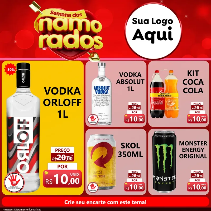 Modelo de Rede Social para Feed Facebook com o tema Semana dos namorados para Distribuidora de bebidas