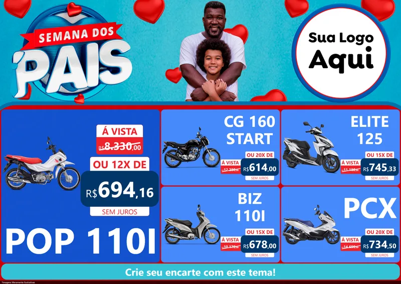 Modelo de Encarte para Encarte A4 Horizontal com o tema Semana Dos Pais para Concessionaria de Motos