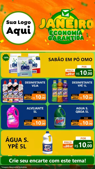 Modelo de TV para TV Vertical com o tema Janeiro - Economia Garantida para Produtos de Limpeza