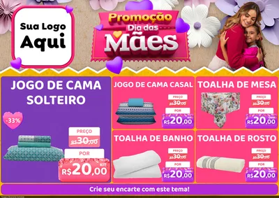 Modelo de Encarte para Encarte A4 Horizontal com o tema Promoção Dia das Mães para Cama, Mesa e Banho
