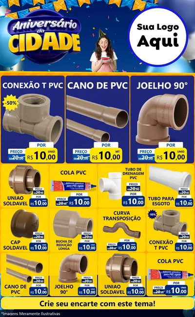 Modelo de Encarte para Encarte Grande com o tema Aniversário da Cidade para Tubos e conexões