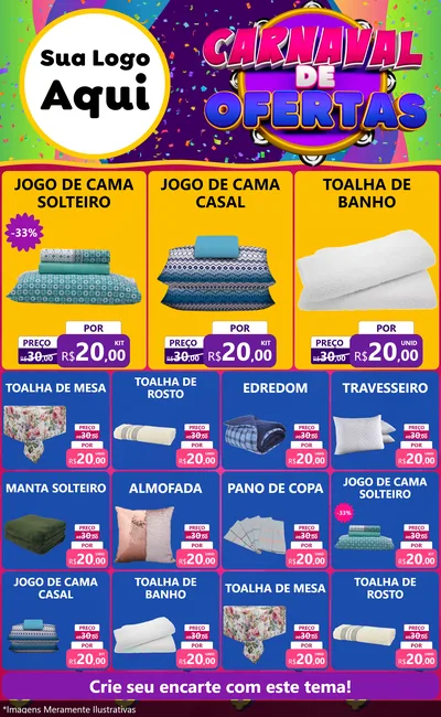 Modelo de Encarte para Encarte Grande com o tema Carnaval de Ofertas para Cama, Mesa e Banho