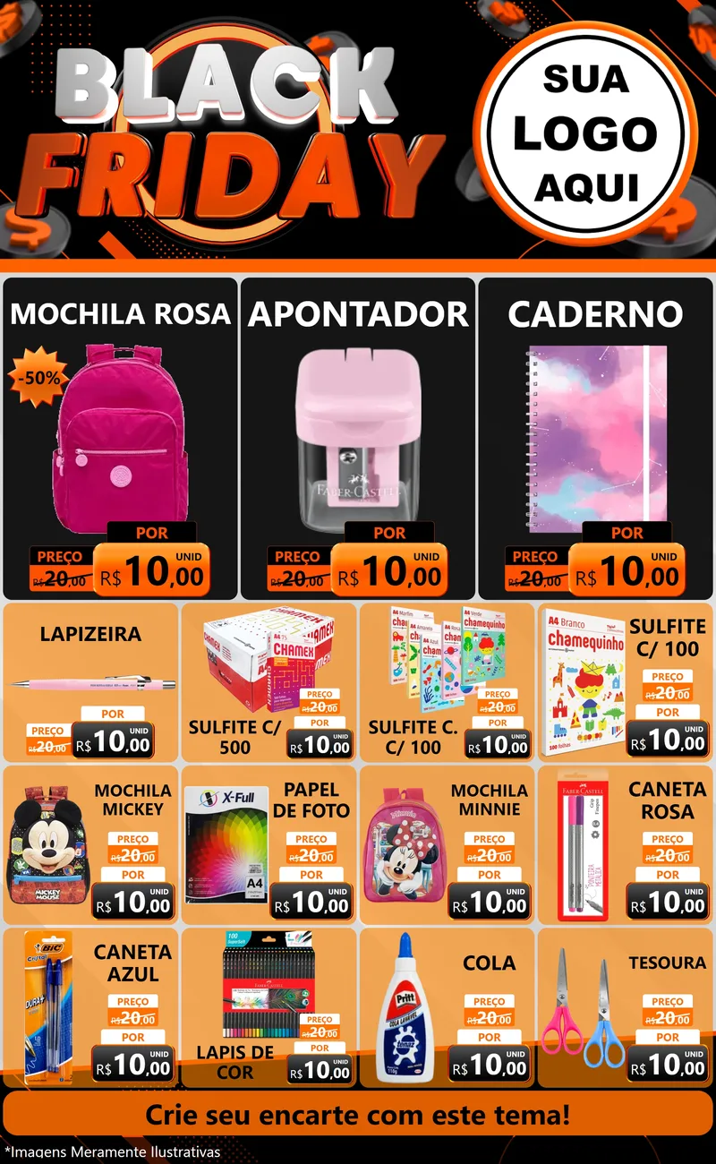 Modelo de Encarte para Encarte Grande com o tema Black Friday para Papelaria