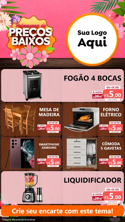 Modelo de TV para TV Vertical com o tema Primavera de Preços Baixos para Móveis e Eletro